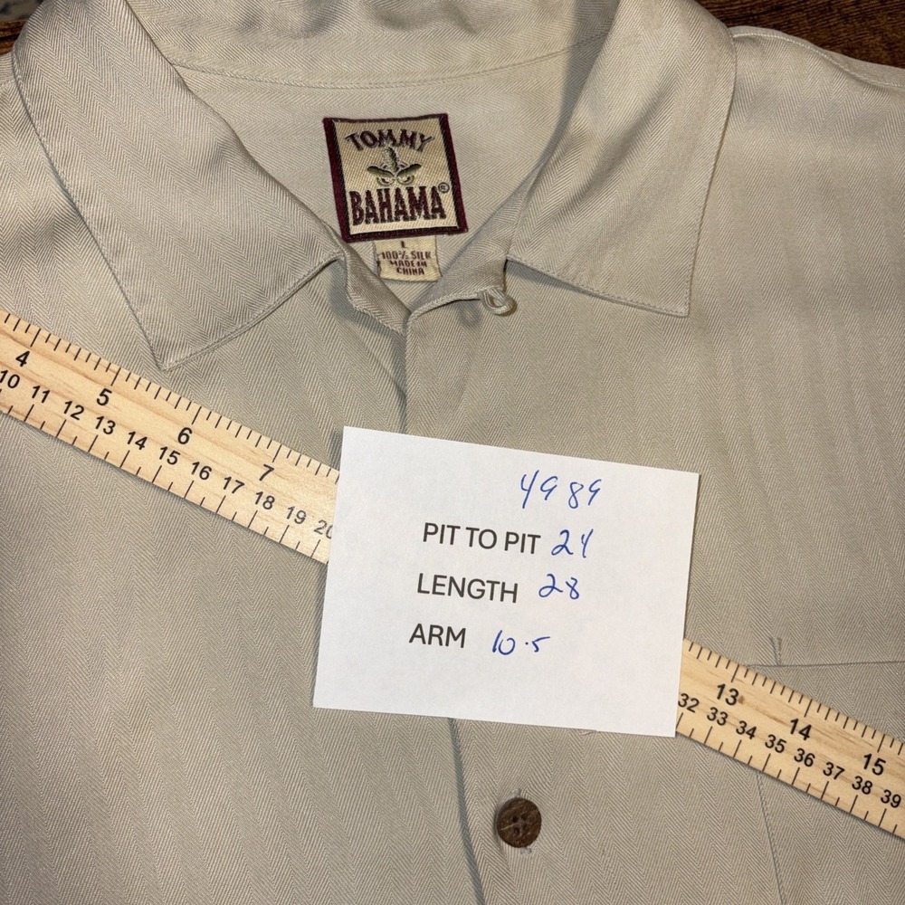 Tommy Bahama silk tan shirt size Large button up - Picture 7 of 7